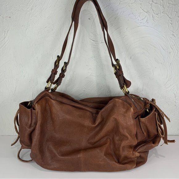 Jesslyn Blake - Anthropologie Large Brown Pebbled Leather Shoulder Bag 17x9x6 - Picture 4 of 15